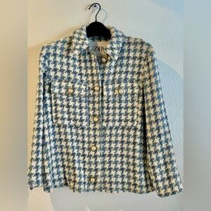 Zara Blue and White Tweed Women's Jacket